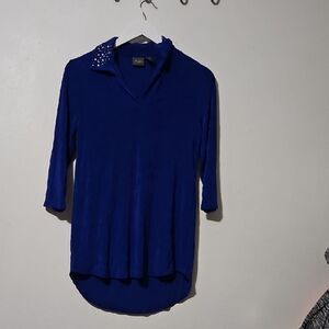 TRAVELER BY CHICO'S Blue Women's Blouse with Studded Collar 0